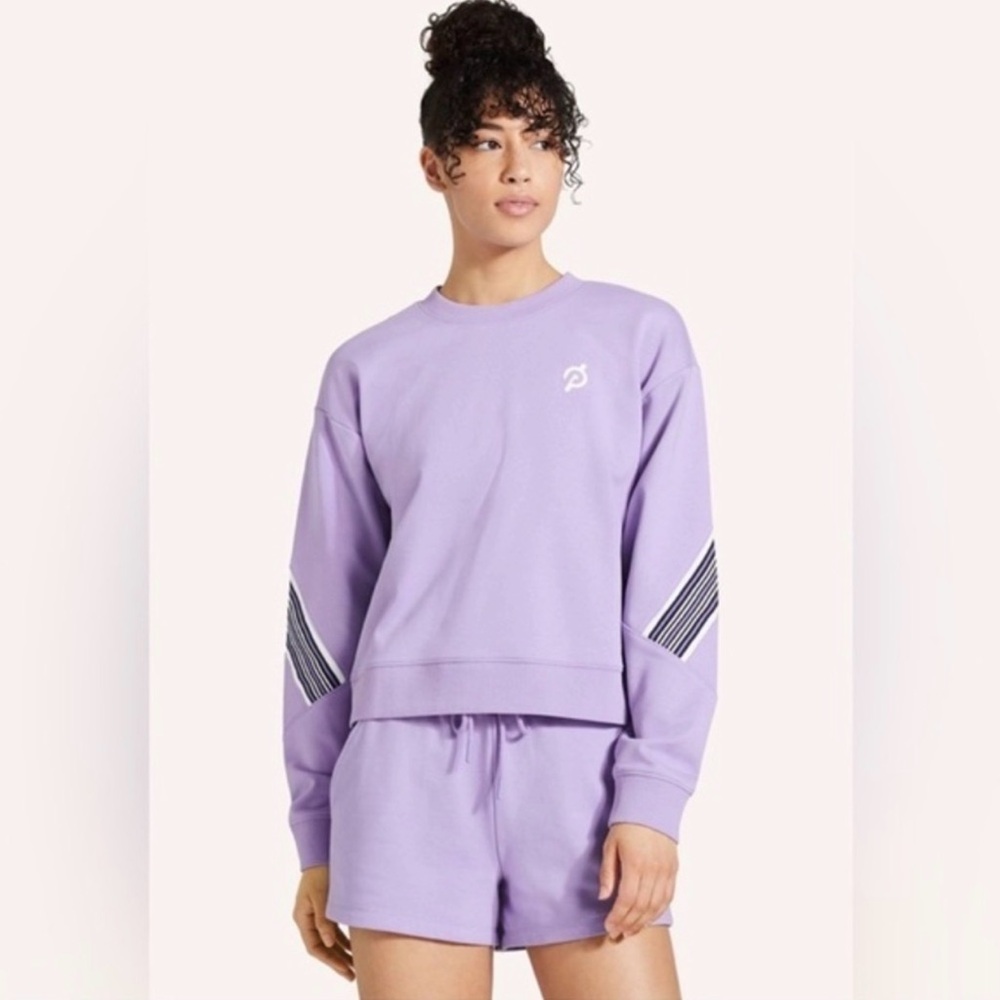 Peloton Sport Lavender Crewneck Sweatshirt with Stripe Sleeve Detail